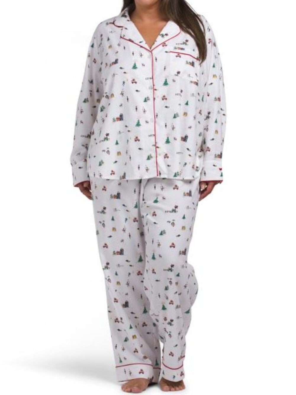 PETITE PLUME Plus 2pc Holiday Town Top And Pants Pajama Set